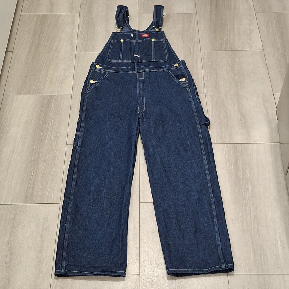 Dickies Bib Overalls Indigo Rigid Denim Blue Pockets Workwear Mens 32x30